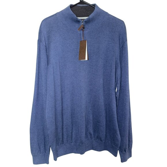 NWT Tasso Elba Men's Blue 1/4 Zip Mock Turtleneck Sweater Size XL - Picture 1 of 6
